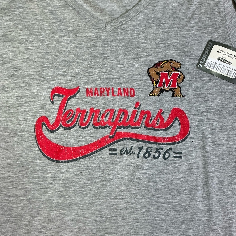 University Maryland Terrapins Tee Shirt Long Sleeve Logo MD Gray Women SZ Large - Picture 11 of 16